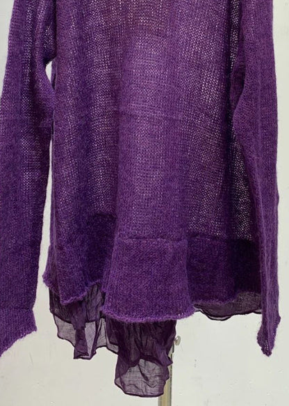 Purple Turtleneck Hollow Out Knit Sweaters Fall