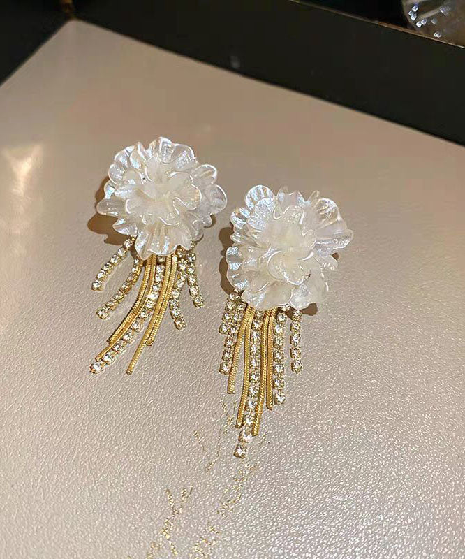 White Sterling Silver Overgild Tassel Drop Earrings