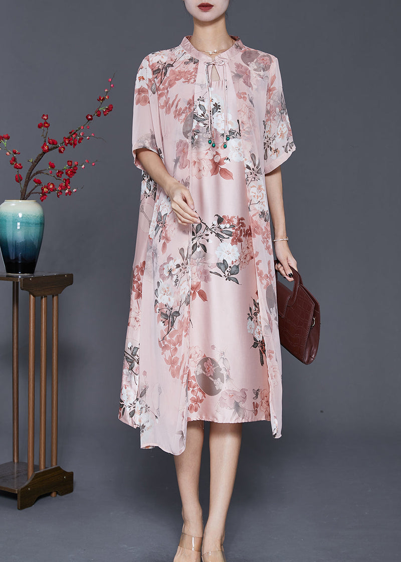 Pink Tasseled Print Silk Maxi Dress Summer