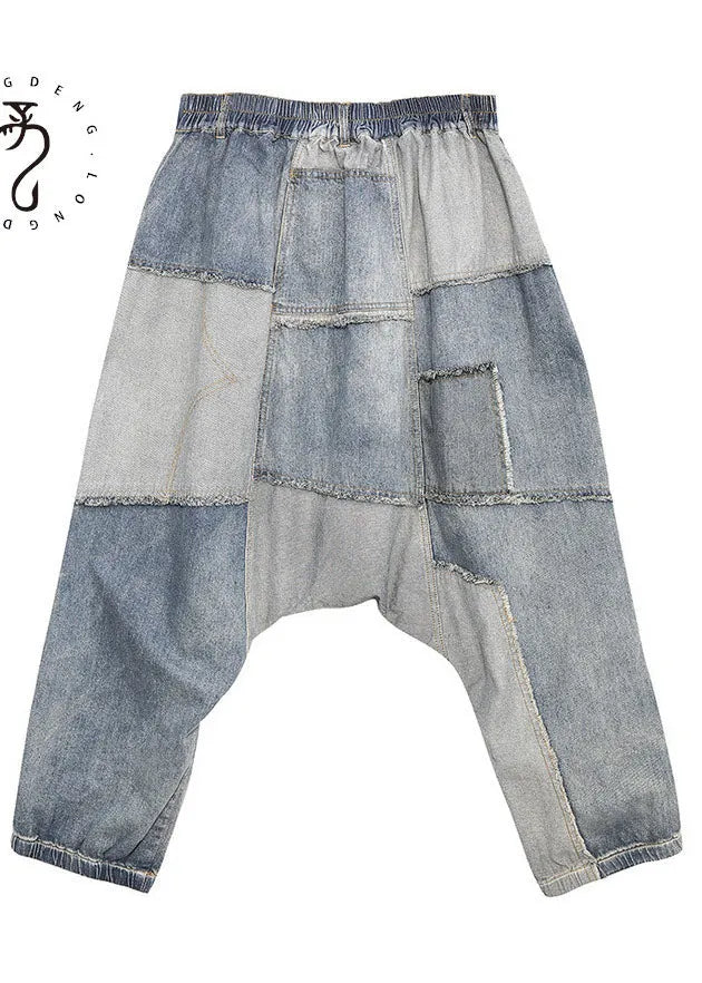 Blue Denim Patchwork Pants Spring