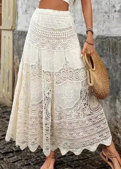 Apricot Hollow Out Lace a Line Skirts Summer