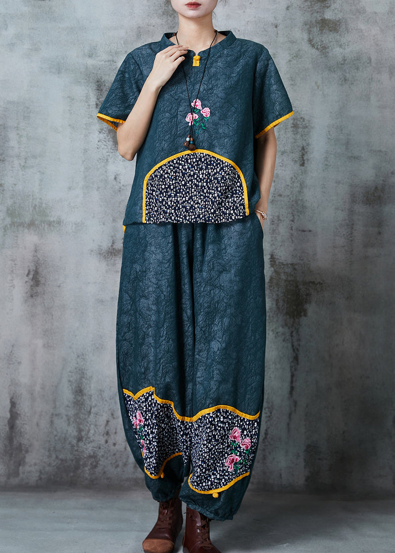 Green Embroidered Patchwork Oriental Two-piece Set Summer