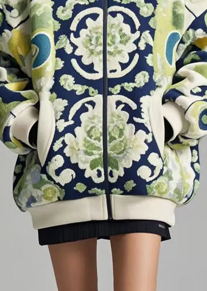 Stylish Beige Oversized Print Thick Cotton Coat Fall