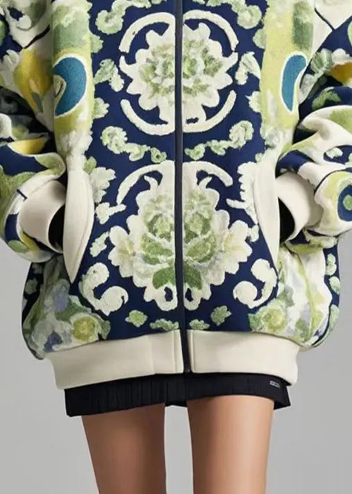 Stylish Beige Oversized Print Thick Cotton Coat Fall