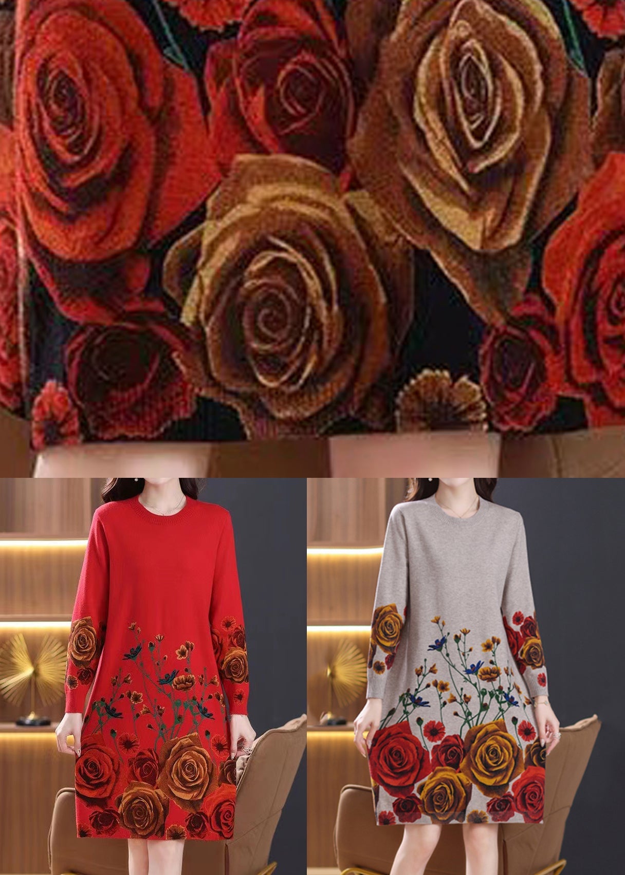 Camel Side Open Cozy Wool Knit Dress O-neck Spring