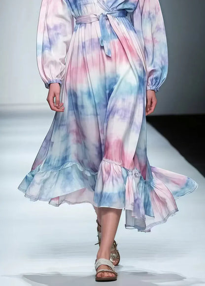 Rainbow Tie Dye Chiffon Tunic Dress Spring