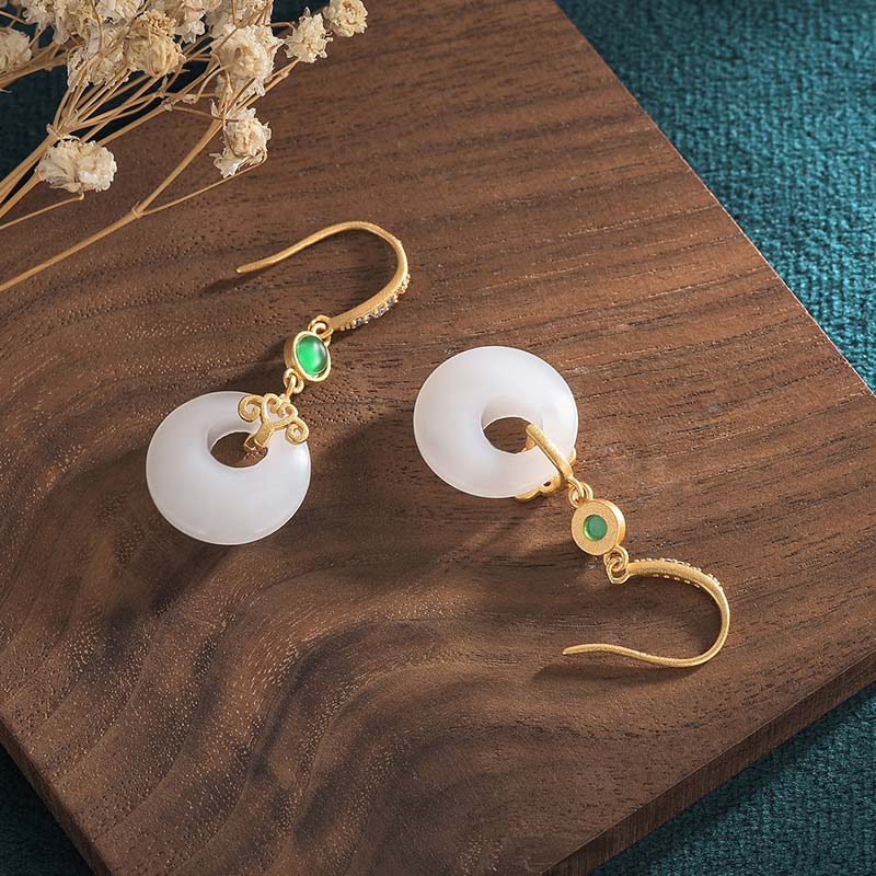 Fengshui White Jade Blessing Drop Earrings