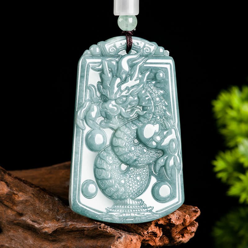 Buddha Stones Year of the Dragon Chinese Zodiac Dragon Travels the World Jade Strength Necklace Pendant