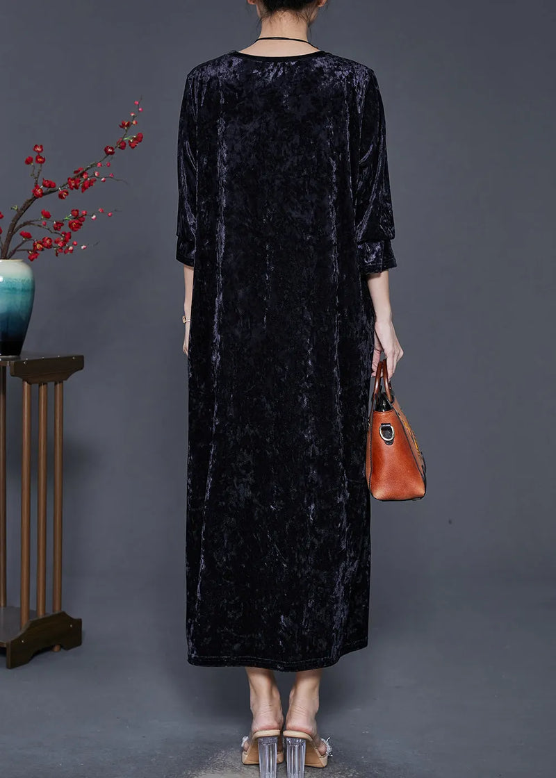 Organic Black Oversized Print Silk Velour Dress Spring