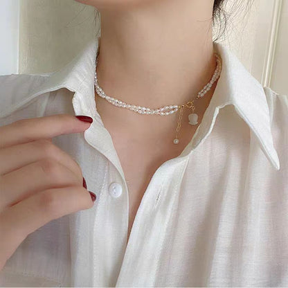Modern White Alloy Double Layered Pearl Gratuated Bead Necklace