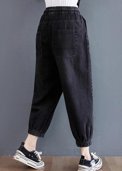 Comfy Black Patchwork Jeans Summer Cotton