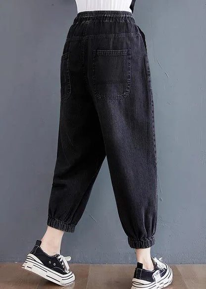 Comfy Black Patchwork Jeans Summer Cotton