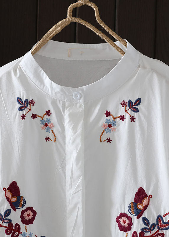 Navy Embroidered Low High Design Cotton Blouse Top Summer