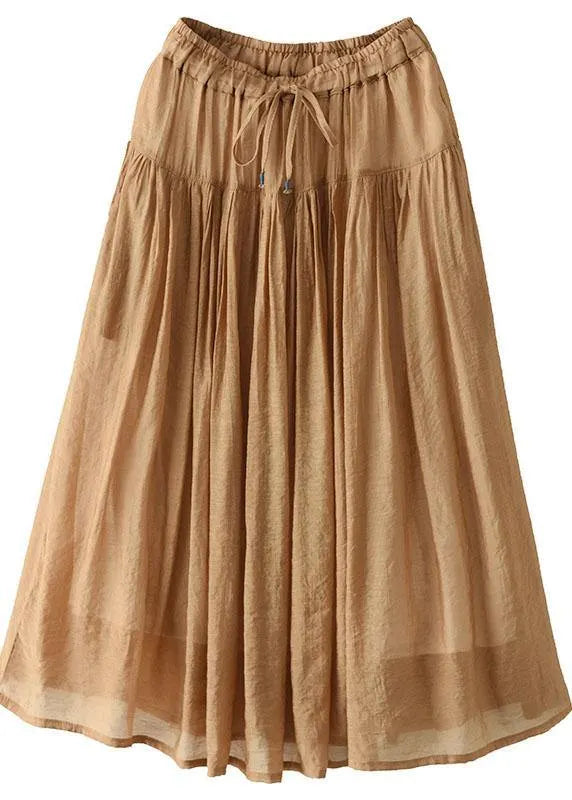 Khaki Retro Circle Summer a Line Linen Skirt