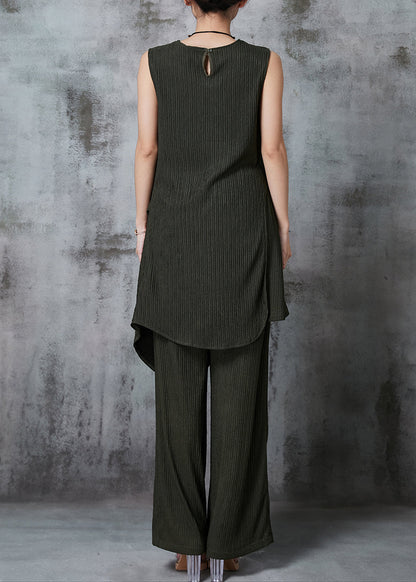 Diy Blackish Green Asymmetrical Wrinkled Two Pieces Set Summer