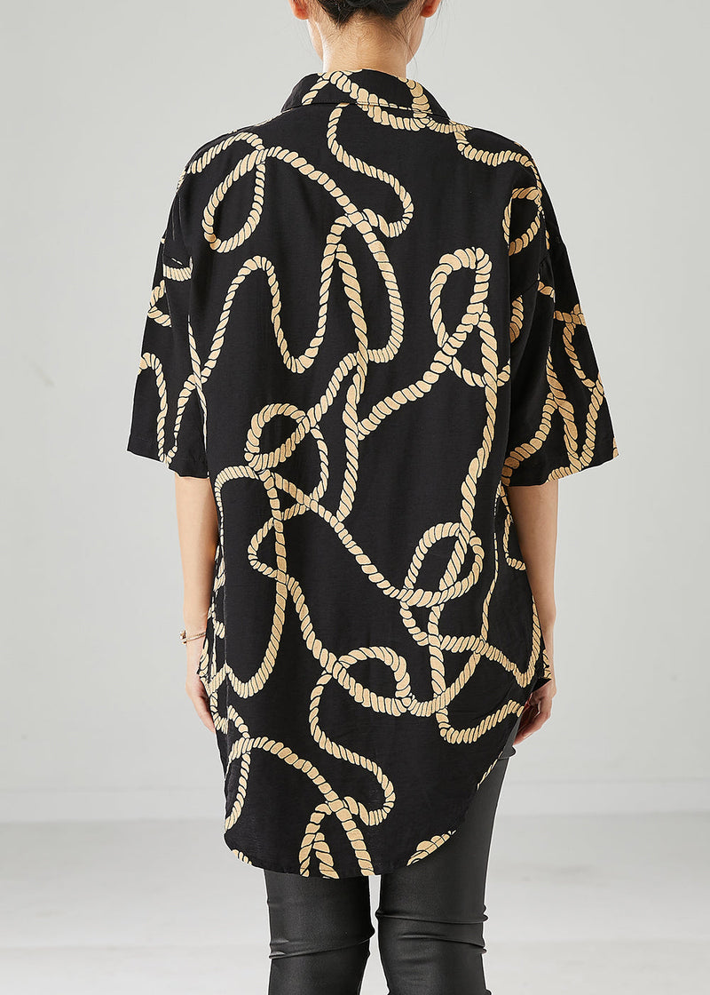 Black Print Pockets Cotton Shirts Half Sleeve