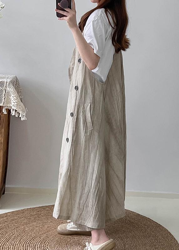 White Double Breast Wrinkled Linen Long Vest Fall