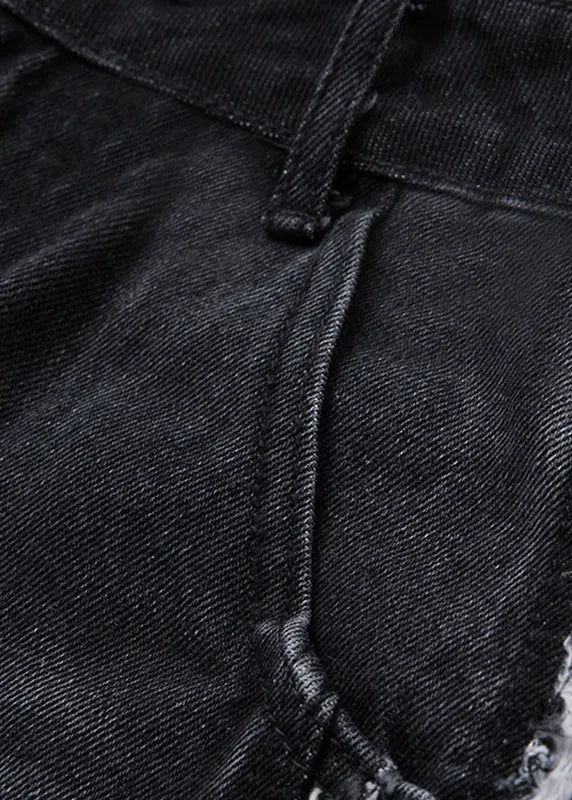 Loose Black Patchwork High Waist Straight Jeans
