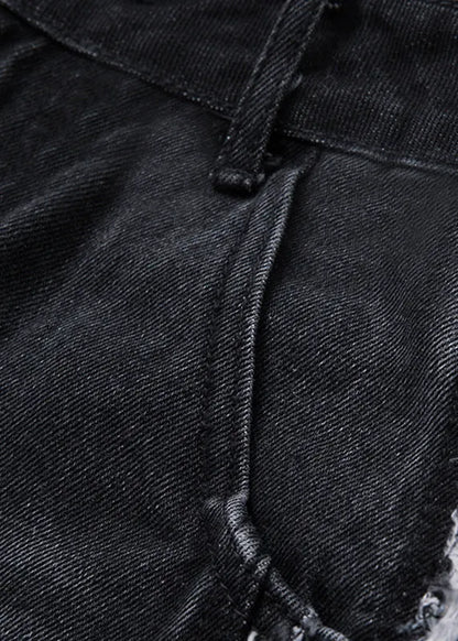 Loose Black Patchwork High Waist Straight Jeans