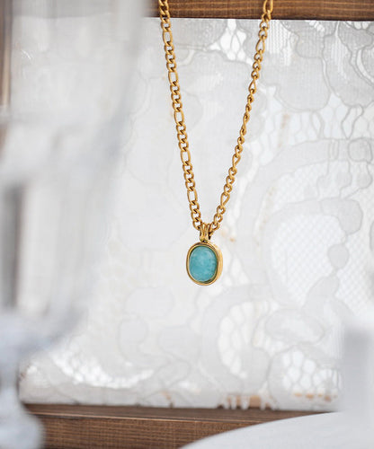 New Gold Stainless Steel Overgild Gem Stone Pendant Necklace