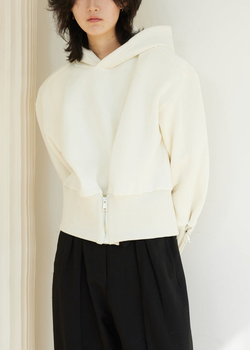 Beige Hooded Zippered Thick Cotton Sweatshirt