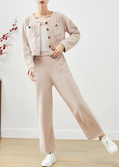 Khaki Silm Fit Warm Fluffy Two Pieces Set Fall