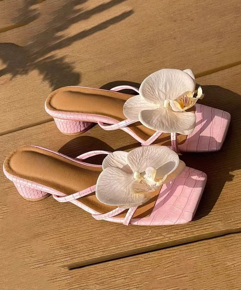 Pink Splicing Chunky Slide Sandals Peep Toe