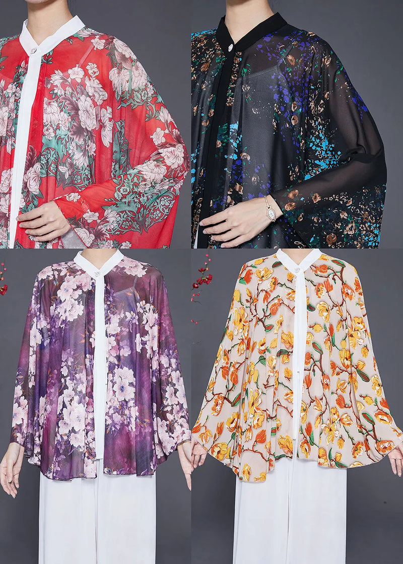 Classy Black Oversized Print Chiffon Upf 50+ Smock Fall