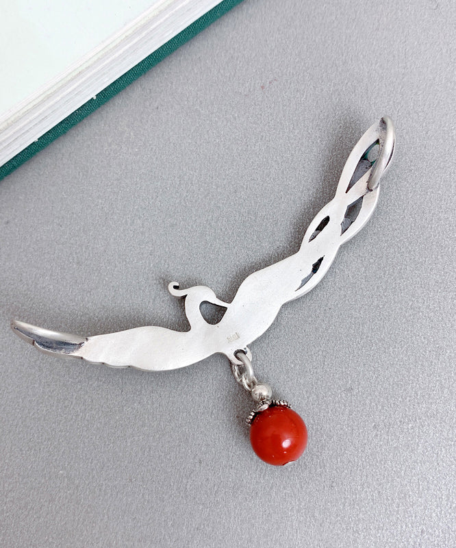 Red Sterling Silver Agate Phoenix Pendant Necklace