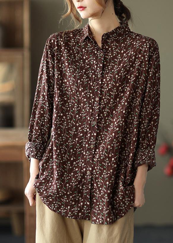 Natural Lapel Spring Clothes for Sewing Chocolate Print Blouses