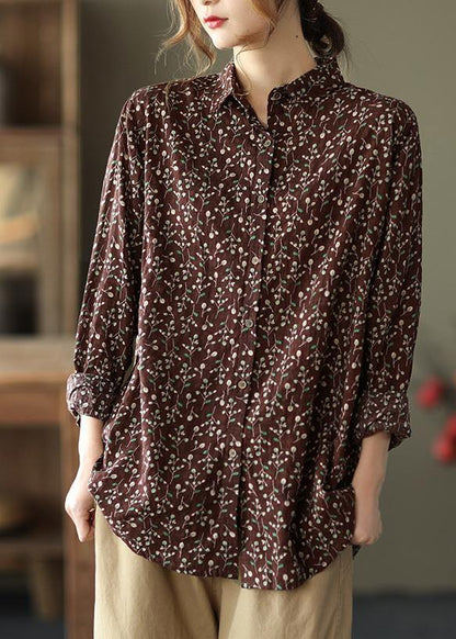 Natural Lapel Spring Clothes for Sewing Chocolate Print Blouses