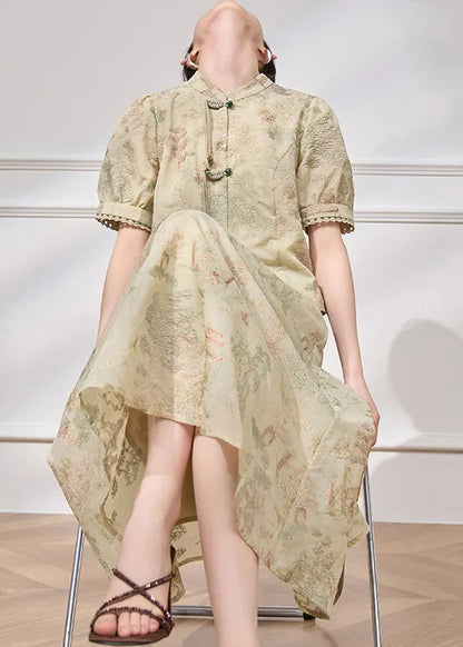 Jacquard Light Green Button Tops and Skirts Two Pieces Set Summer