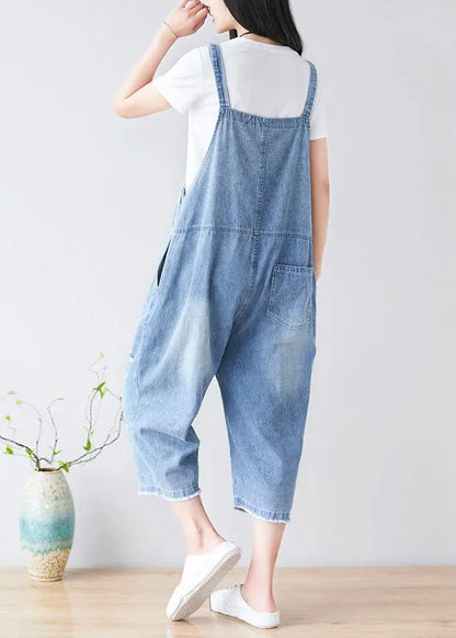 Light Blue Hole Pockets Cowboy Jumpsuits Spring