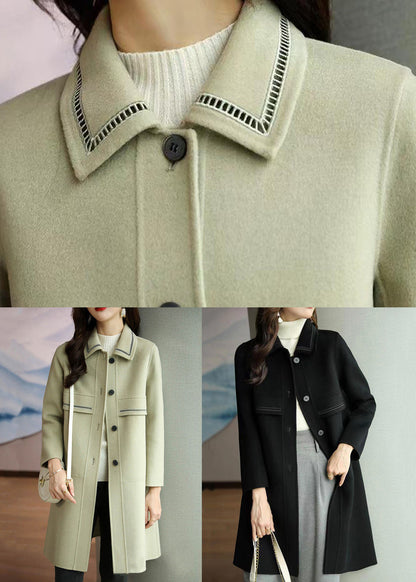 Light Green Peter Pan Collar Button Patchwork Woolen Coat Winter