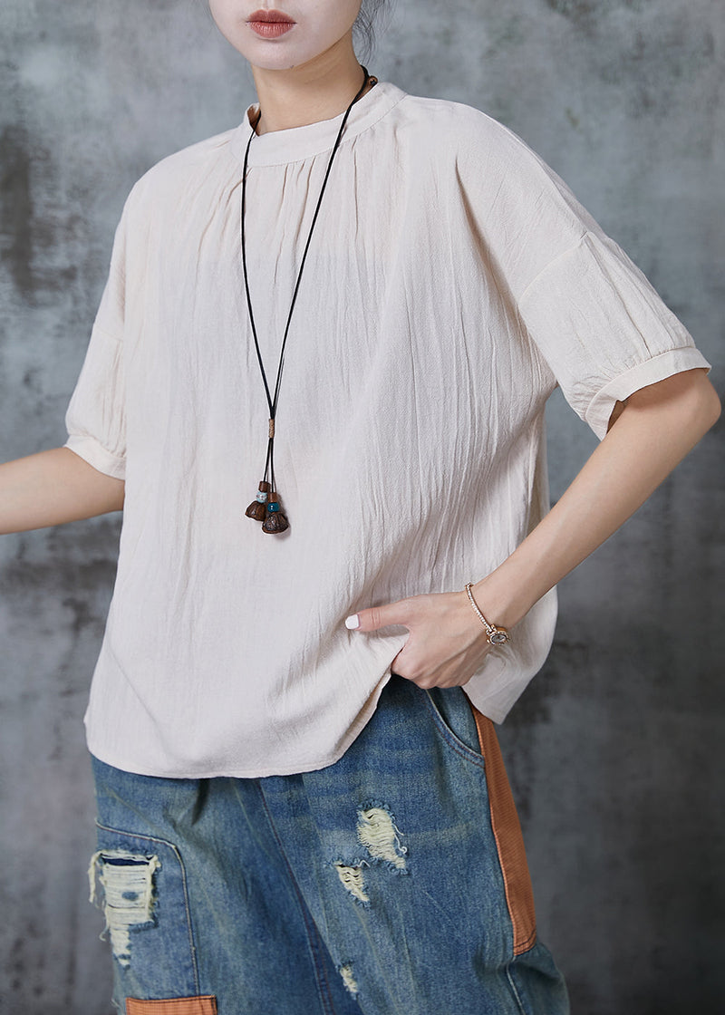 Apricot Stand Collar Linen Tank Summer