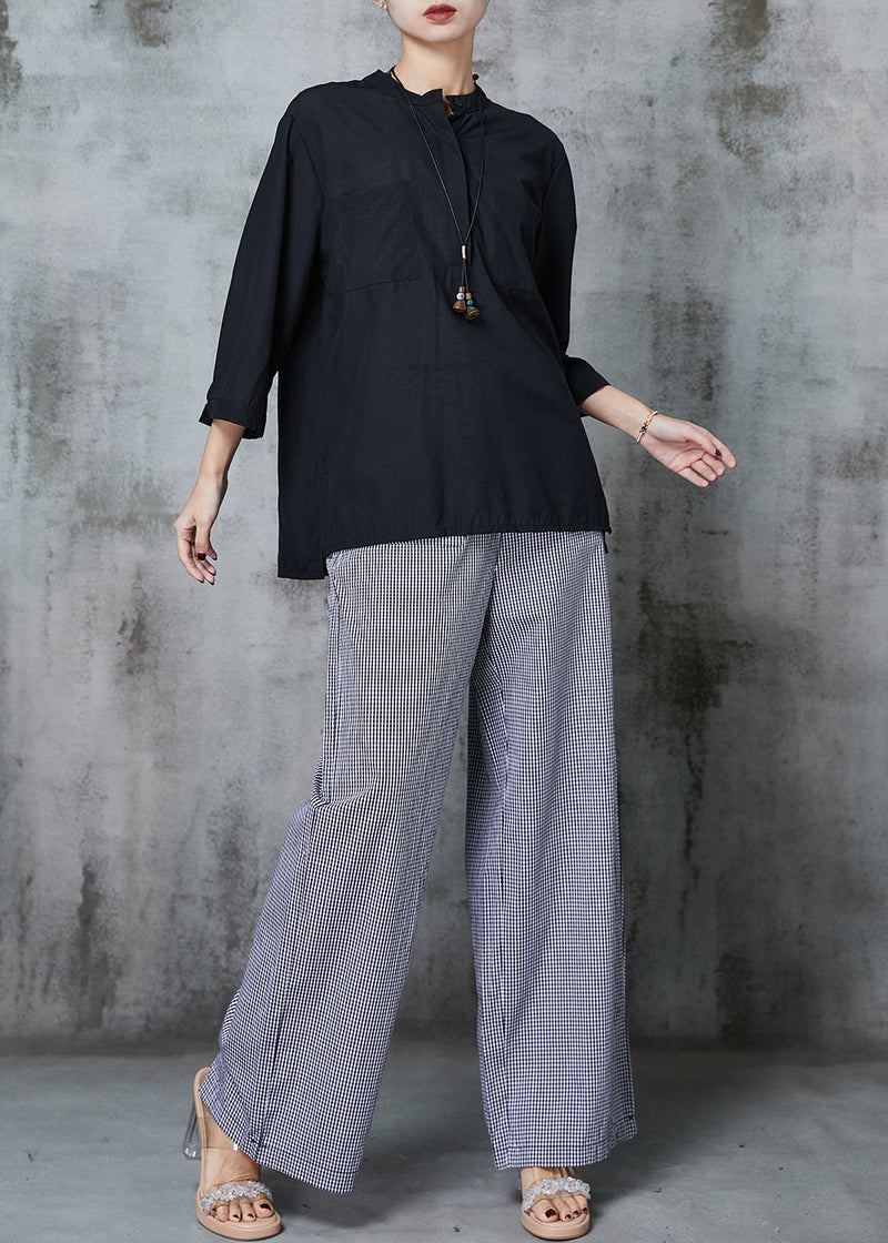 Black Oversized Plaid Linen 2 Piece Outfit Spring