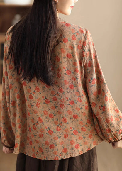 Green Patchwork Button Linen Shirts Long Sleeve