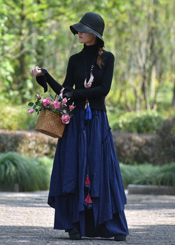 Blackish Green Asymmetrical Jacquard Cotton Skirt Spring