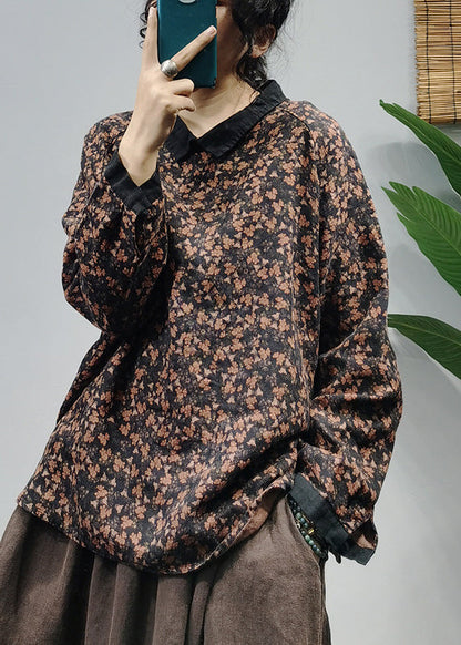 Unique Blue Button Peter Pan Collar Linen Sweatshirts Top Spring