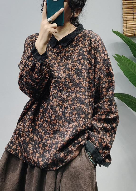Unique Blue Button Peter Pan Collar Linen Sweatshirts Top Spring