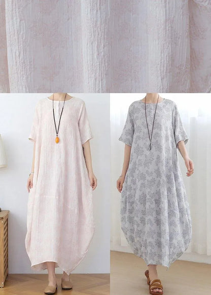 Unique Light Grey Linen Asymmetric Design Dress in Summer