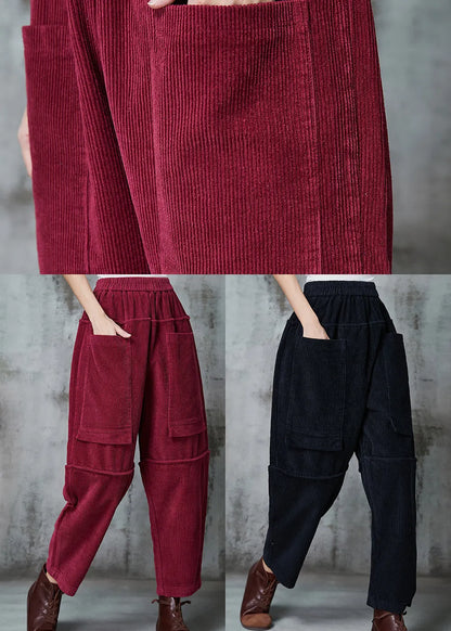 Black Patchwork Pockets Corduroy Harem Pants Oversized Spring