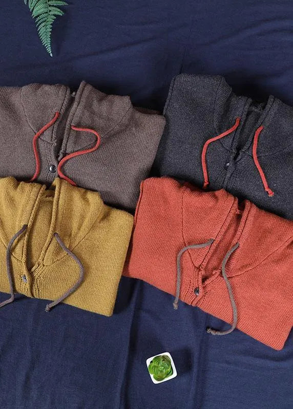 Comfy Dark Grey Hooded Pockets Sweater Coat