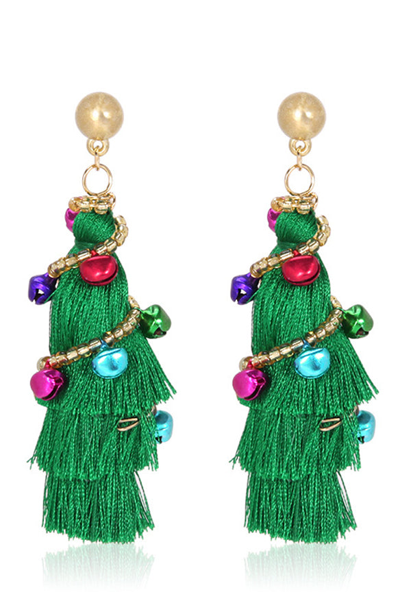 Lightweight Christmas Tree Tassel Beaded Earrings