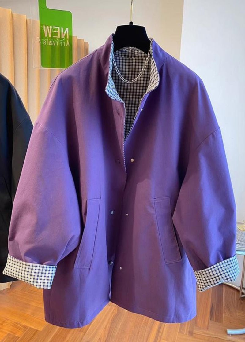 Purple Stand Collar Wear on Both Sides Cotton Jacket Fall