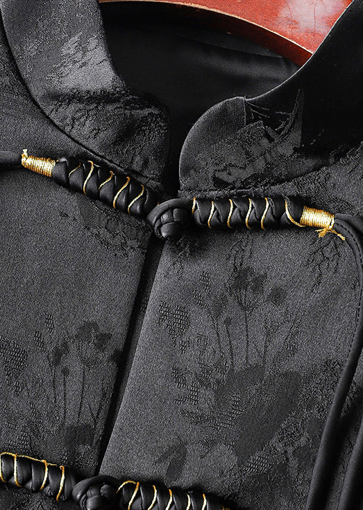Black Tasseled Jacquard Patchwork Silk Velour Coat Fall
