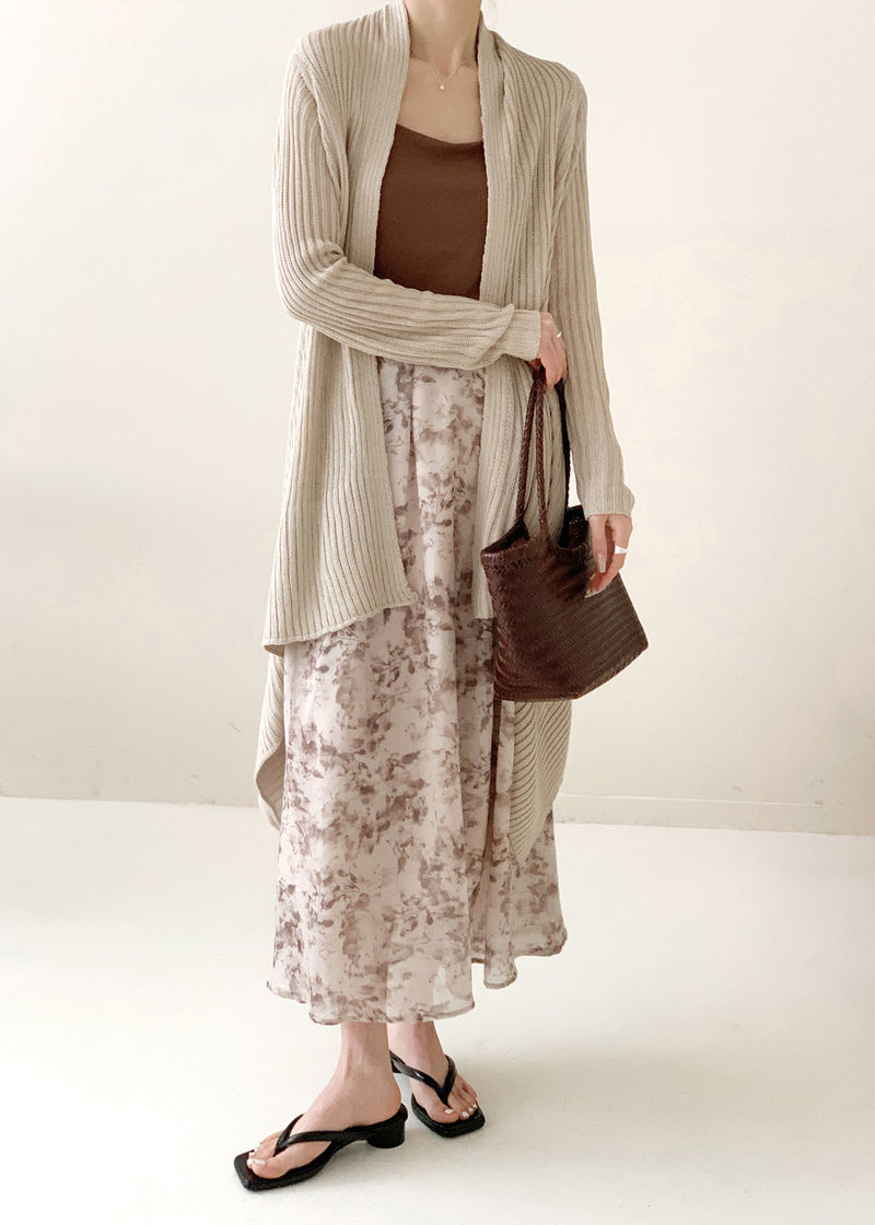 Tea Green Asymmetrical Ice Silk Knit Cardigan Fall