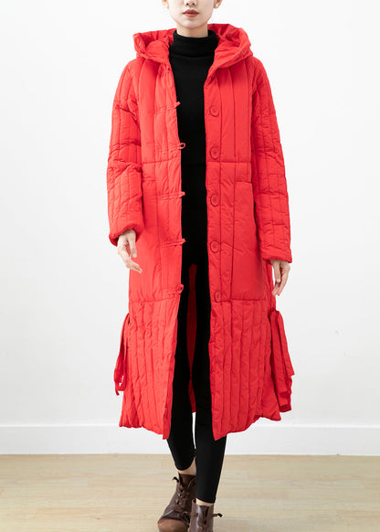 Red Hooded Pockets Fine Cotton Filled Puffer Jacket Winter