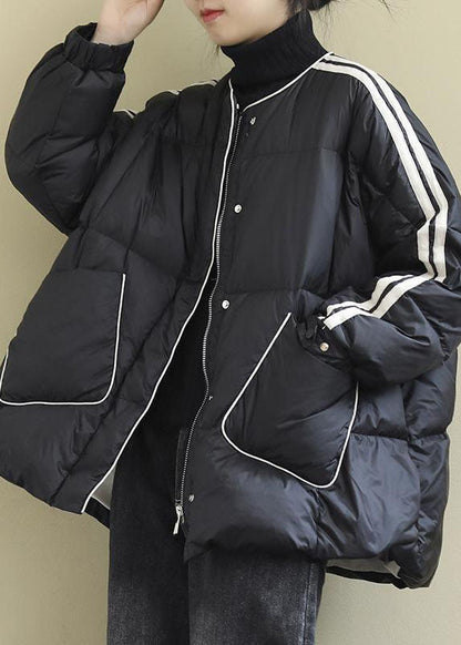 Loose Black Zippered Pockets Loose Winter Cotton Blend Coat