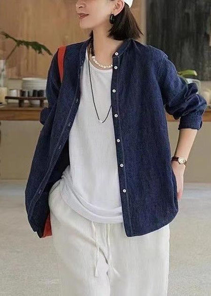 Navy Oversized Linen Shirt Top Fall